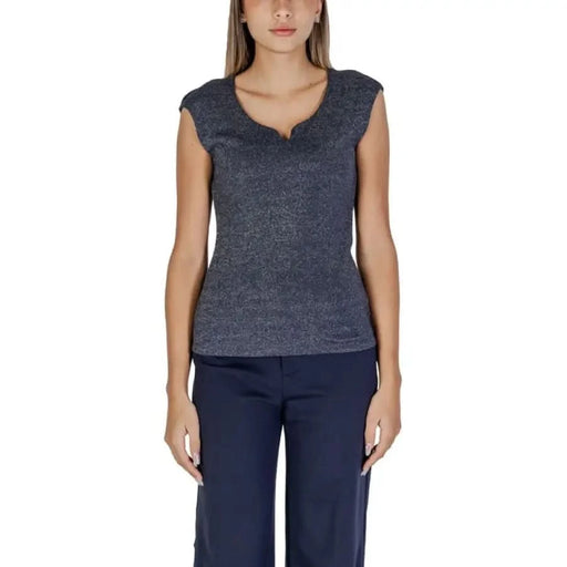 Sleeveless navy blue textured top with scoop neckline from Street One Women Undershirt