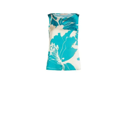 Sleeveless turquoise and white floral print top from Rinascimento Women Blouse