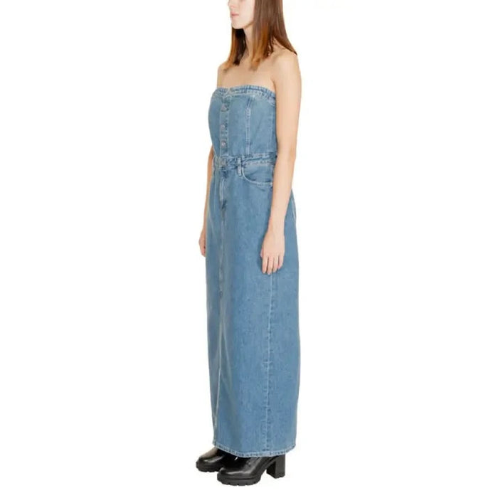 Strapless denim maxi dress with button front and wide legs - Calvin Klein Jeans Women Dress