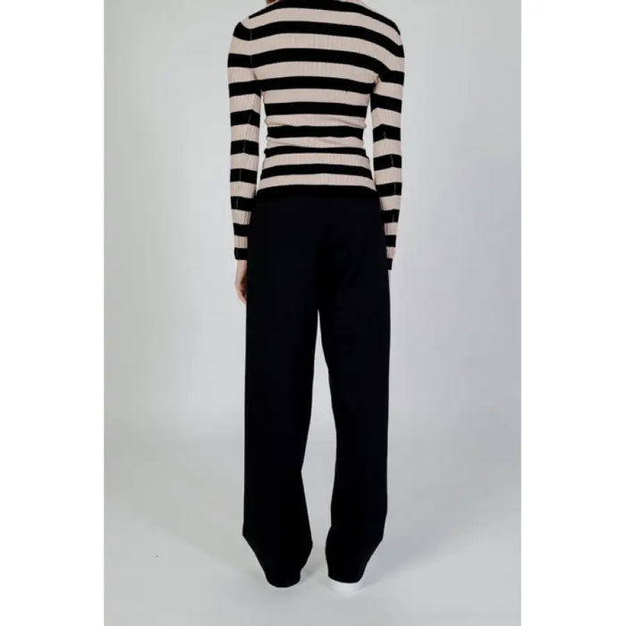 Striped long-sleeved top with black wide-leg trousers from Street One Women Trousers