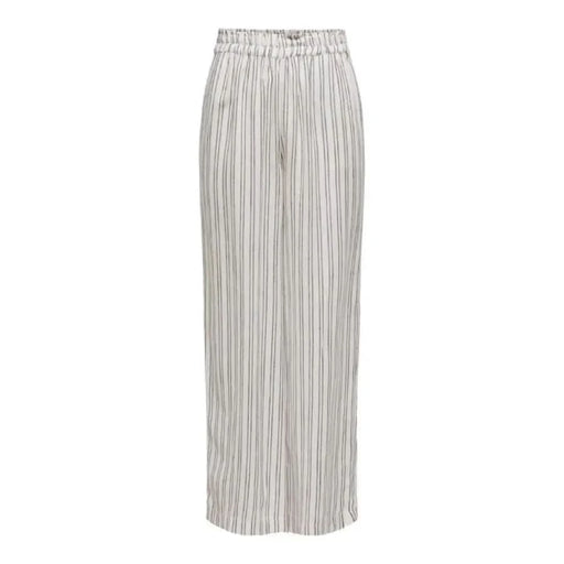 Light gray and white striped wide-leg pants with elastic waistband - Only Women Trousers