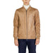 Tan leather bomber jacket with zipper and ribbed collar by Gianni Lupo