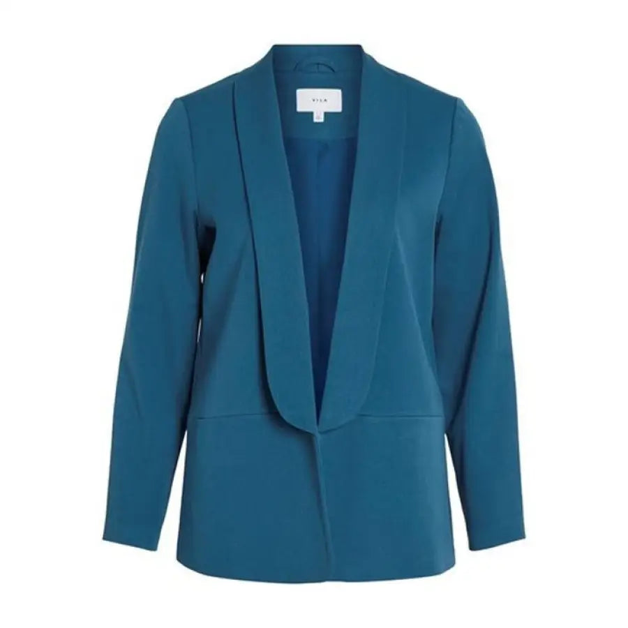 Teal blue blazer with shawl collar from Vila Clothes Women Blazer collection, no visible buttons