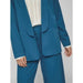 Teal blue women’s pantsuit with white knit top from Vila Clothes – Elegant and stylish ensemble