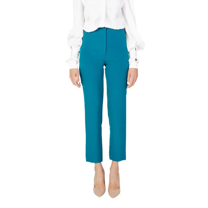 Teal cropped dress pants with a straight leg fit from Silence Women Trousers collection