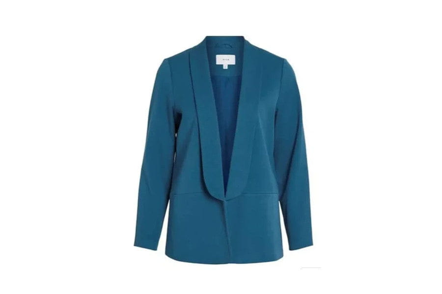 Teal open-front cardigan with long sleeves, a chic addition to minimalist outfits to shop.