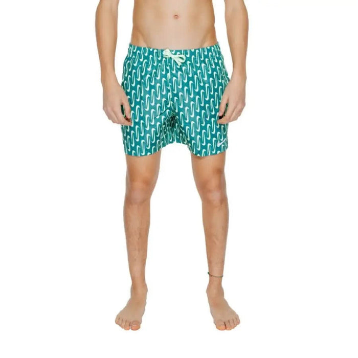 Teal swim shorts with white geometric pattern Nike Swim Men Swimwear by Nike Swim