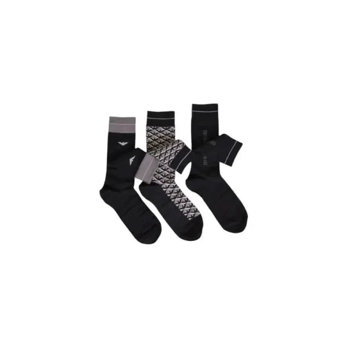 Three pairs of black and gray patterned socks from Emporio Armani Underwear collection