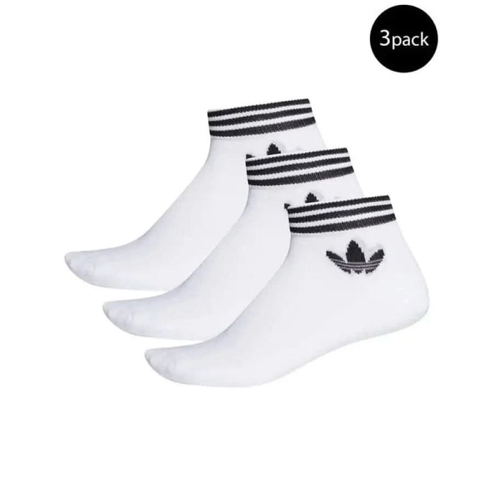 Three white ankle socks with black stripes and Adidas logo in Adidas Men Underwear