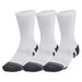 Three white athletic crew socks featuring black heels and toes for Under Armour Men Underwear