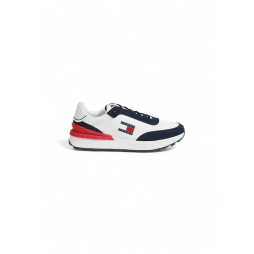 Tommy Hilfiger Men Sneakers featuring white, navy blue, and red color accents