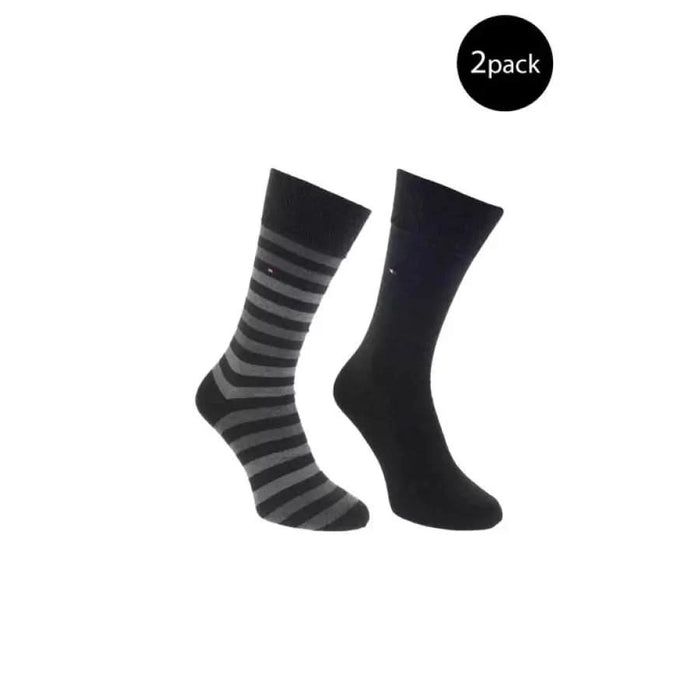 Tommy Hilfiger Men’s Socks: One Striped, One Solid Black - Stylish and Comfortable