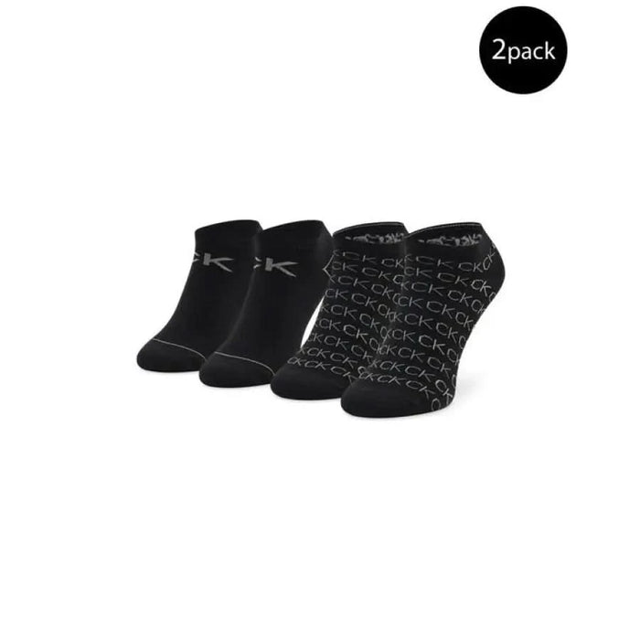 Two pairs of black low-cut athletic socks with patterns from Calvin Klein Women Underwear