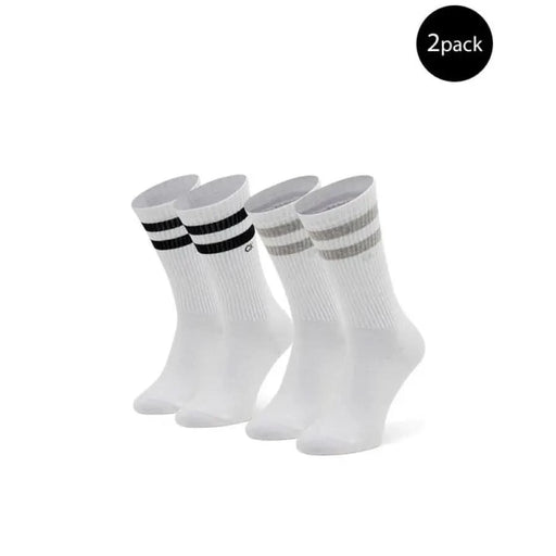 White Calvin Klein athletic socks with striped bands displayed for Calvin Klein Men Underwear