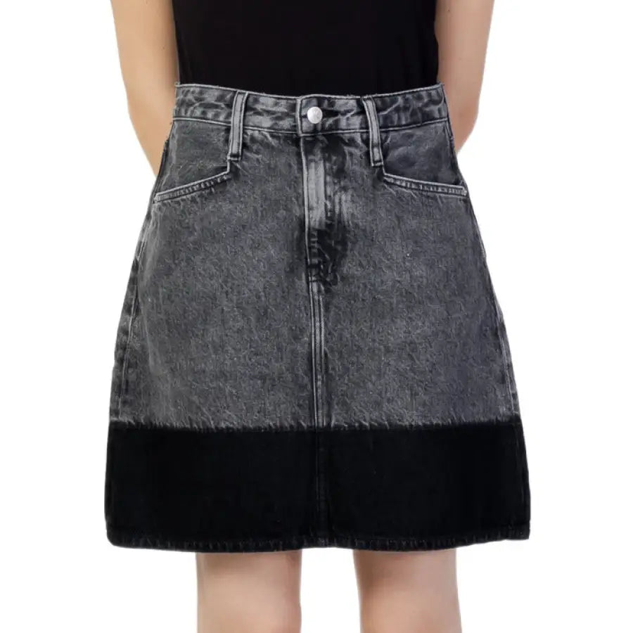 Calvin Klein Jeans Women Skirt: Two-tone denim with faded gray upper and black lower hem