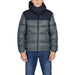 Two-tone navy and gray puffy winter jacket with hood by Napapijri for men