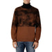 Two-tone turtleneck sweater in brown with textured upper and solid lower from Antony Morato