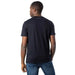 Back view of a person wearing an Armani Exchange black t-shirt and blue jeans