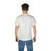 Back view of a person in a plain white Replay Men T-Shirt and blue jeans