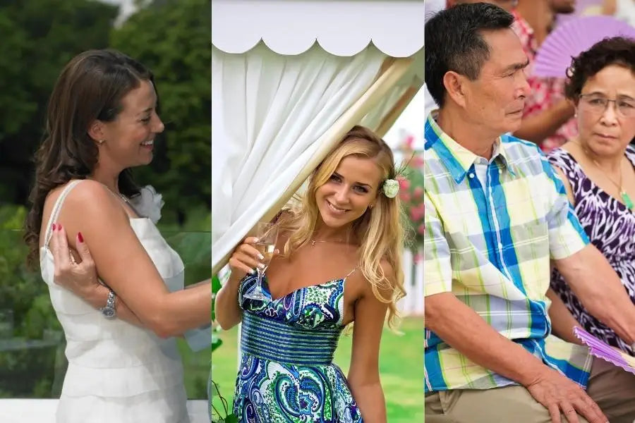 Wedding celebration featuring guests in festive attire at a joyful ceremony.