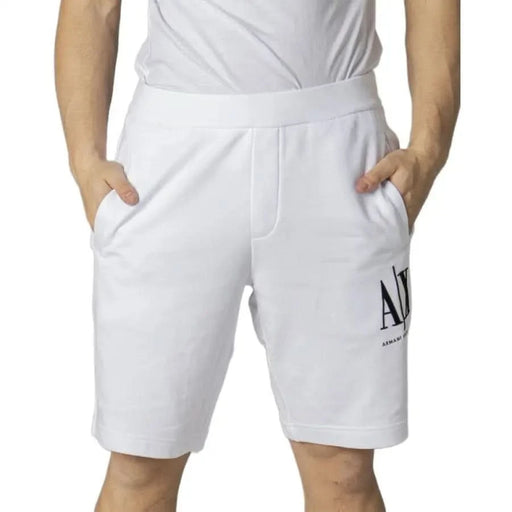 White Armani Exchange athletic shorts with logo in Armani Exchange Men Shorts product lineup