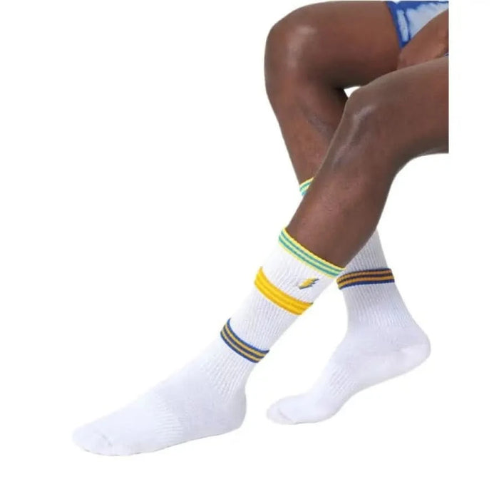 White athletic socks with colorful striped bands for Happy Socks Women Underwear