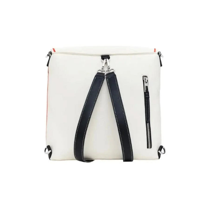 White Desigual women bag with black straps and side zipper pocket