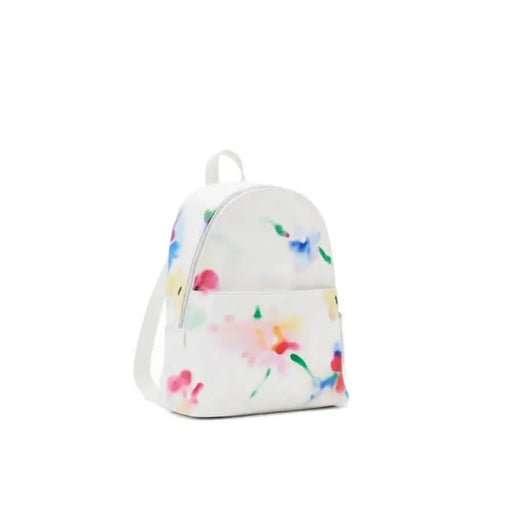 White backpack with colorful floral pattern from Desigual Women Bag collection