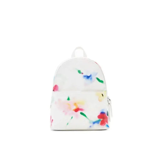 White Desigual Women Bag featuring a vibrant floral pattern splash design