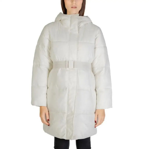 White belted puffer coat with hood from Calvin Klein Jeans for women