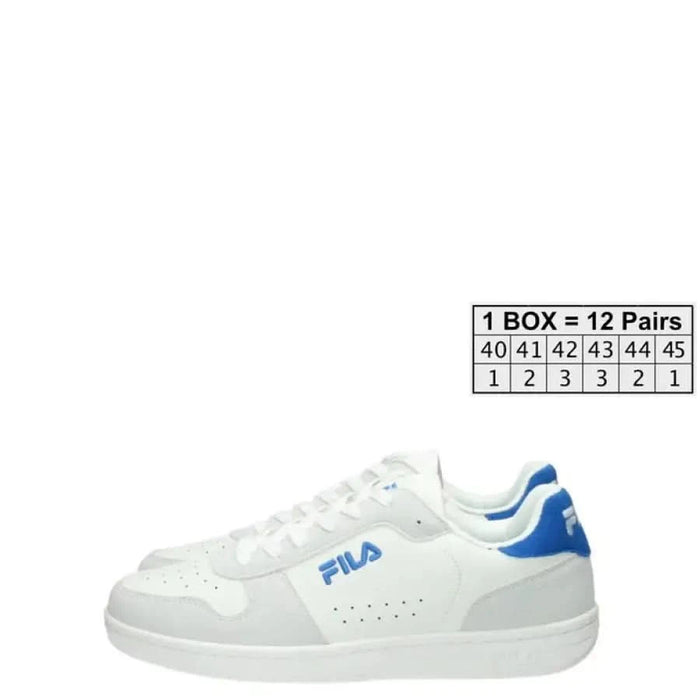 White and blue FILA low-top sneaker for men showcasing style and comfort