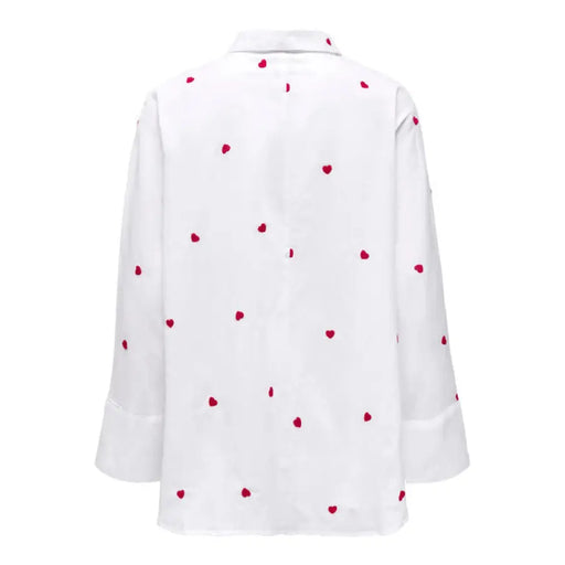 White button-up shirt with red heart patterns from Only Women Shirt collection