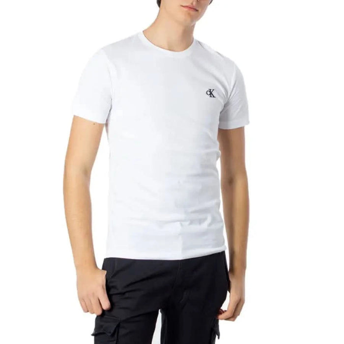 White Calvin Klein Jeans Men T-Shirt with Small Chest Logo