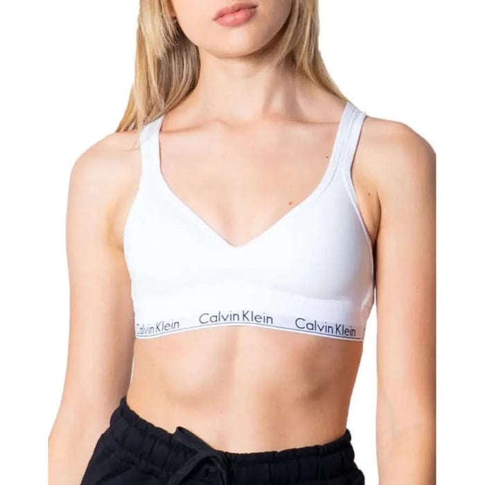 White Calvin Klein sports bra with V-neck design from Calvin Klein Underwear Women Underwear