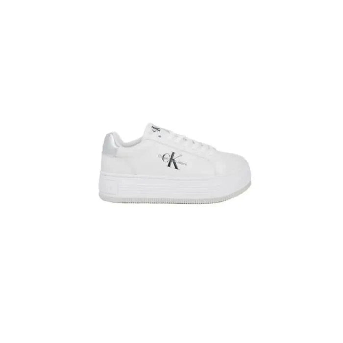 Calvin Klein Women’s white platform sneaker with thick sole, stylish and comfortable