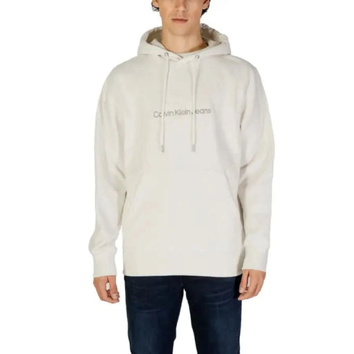 White Calvin Klein hooded sweatshirt with drawstrings for men from Calvin Klein Jeans