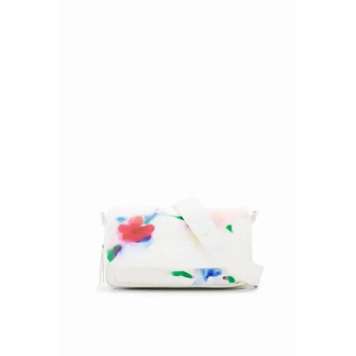 White clutch bag with colorful floral pattern by Desigual for women