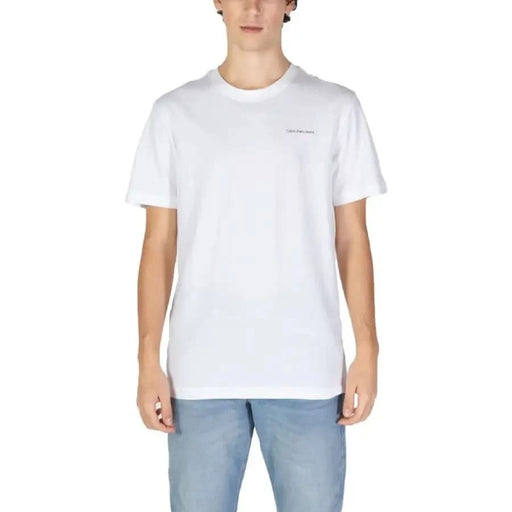 White cotton t-shirt with subtle branding for Calvin Klein Jeans Men collection