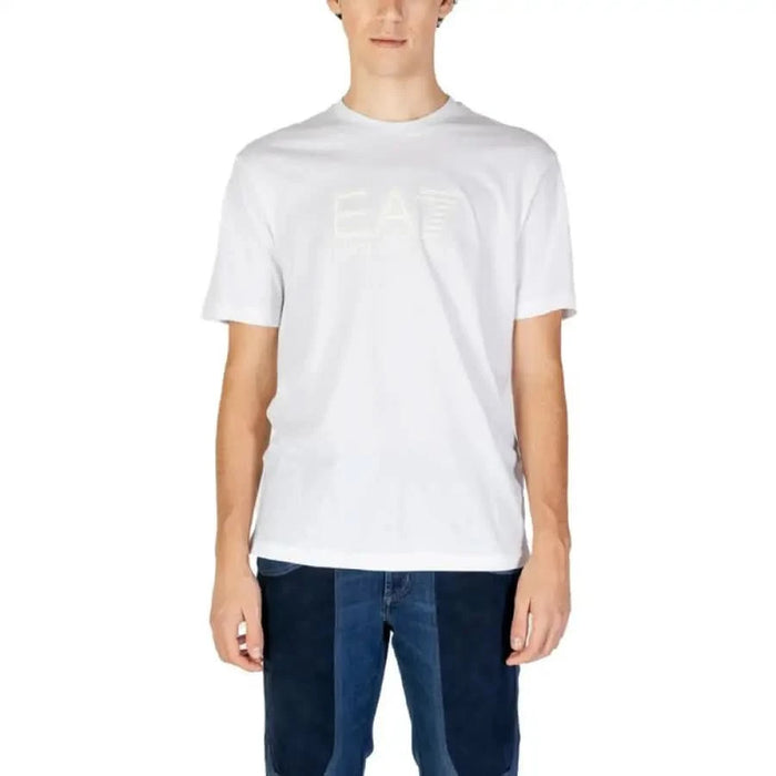 White cotton t-shirt featuring subtle tonal branding from Ea7 Men T-Shirt collection