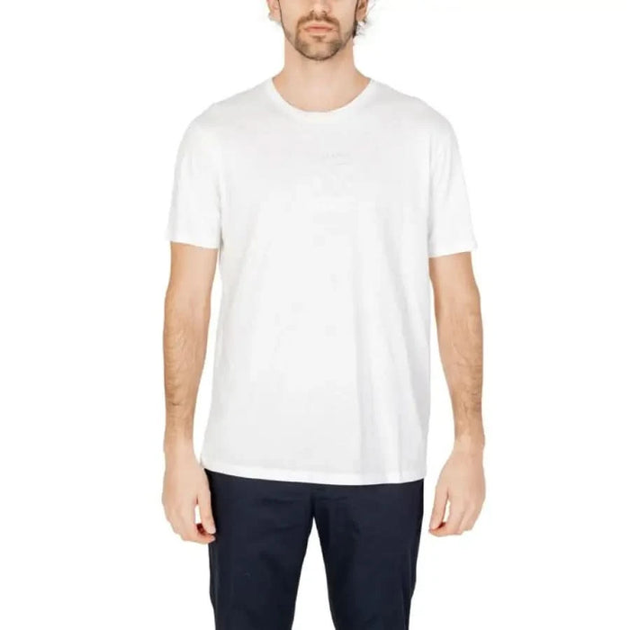 White crew neck t-shirt worn by a person with facial hair Armani Exchange Men T-Shirt