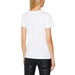 Armani Exchange women’s white crew neck t-shirt worn by blonde-haired model