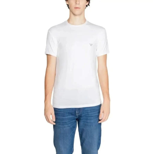 White crew neck t-shirt with small logo, from Emporio Armani Underwear collection