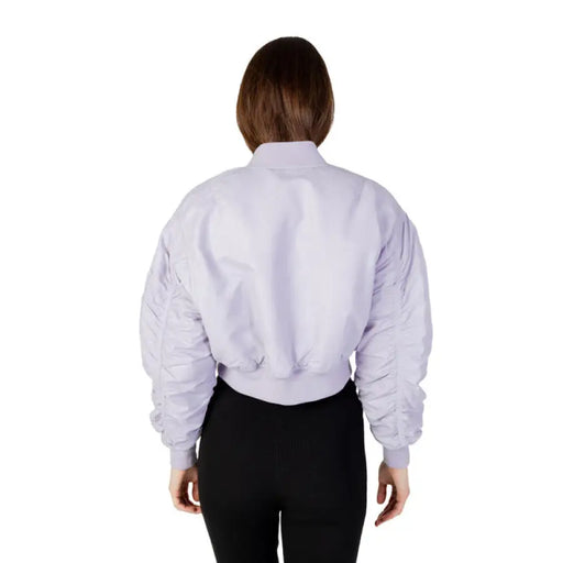 White cropped bomber jacket with gathered sleeves, back view - Calvin Klein Jeans Women Jacket