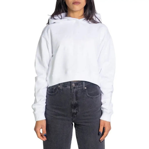 White cropped hoodie sweatshirt from Calvin Klein Jeans for women suitable for casual wear