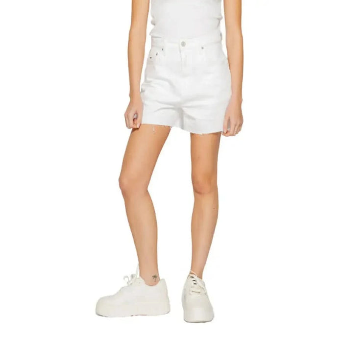 Tommy Hilfiger white denim shorts & top with platform sneakers for women