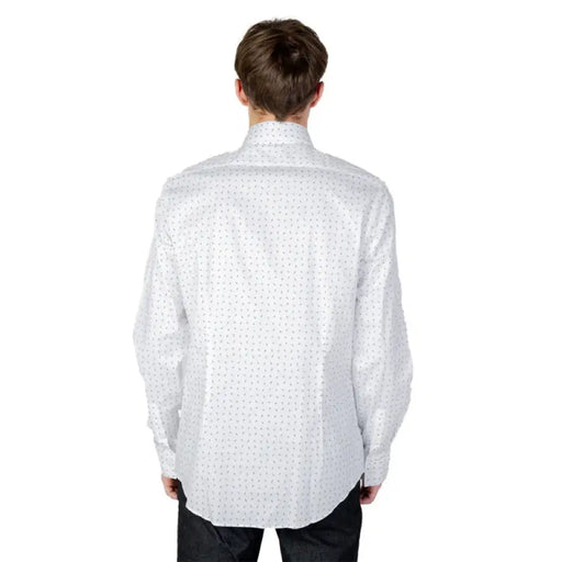 Back view of Calvin Klein Men Shirt in white with small polka dot pattern