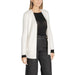 White fuzzy cardigan with black trim and open front from Morgan De Toi Women Knitwear