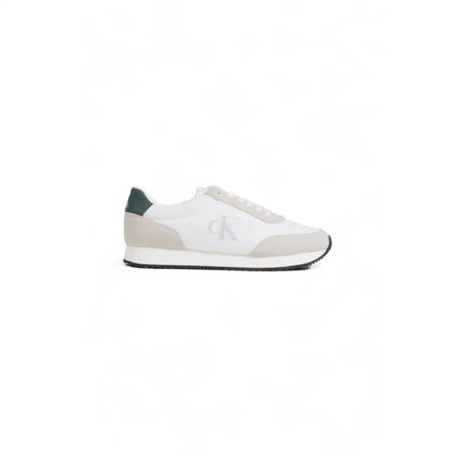 White and gray Calvin Klein men sneakers with dark green accents for athletic use