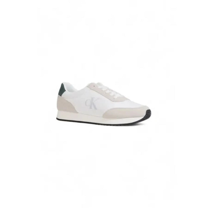 White and gray Calvin Klein Men Sneakers featuring a logo on the side