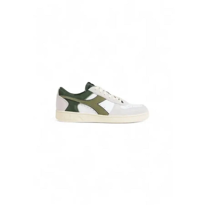 Diadora Men Sneakers featuring a white and green low-top retro design